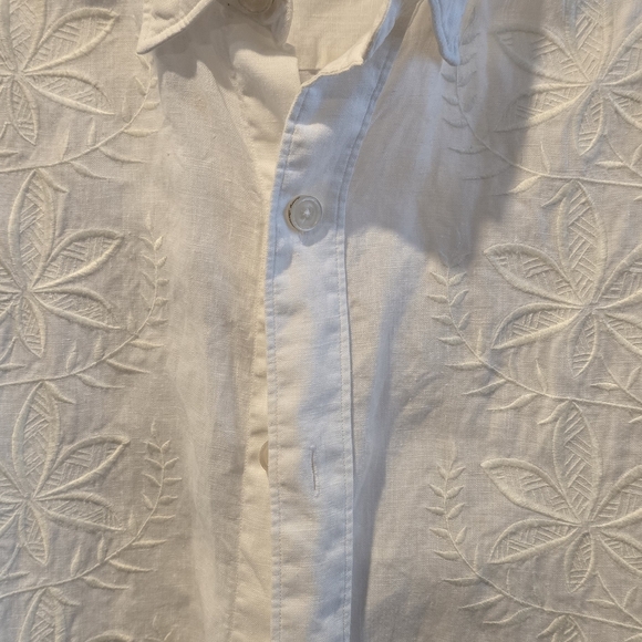 Tommy Bahama Cream Floral Leaf Pattern Men's Shirt 100% Washable Linen - Picture 3 of 4